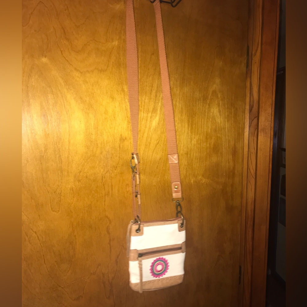 The Sak Santa Barbara Crossbody Bag Tan Cream Leather Boho Purse Retro Y2K